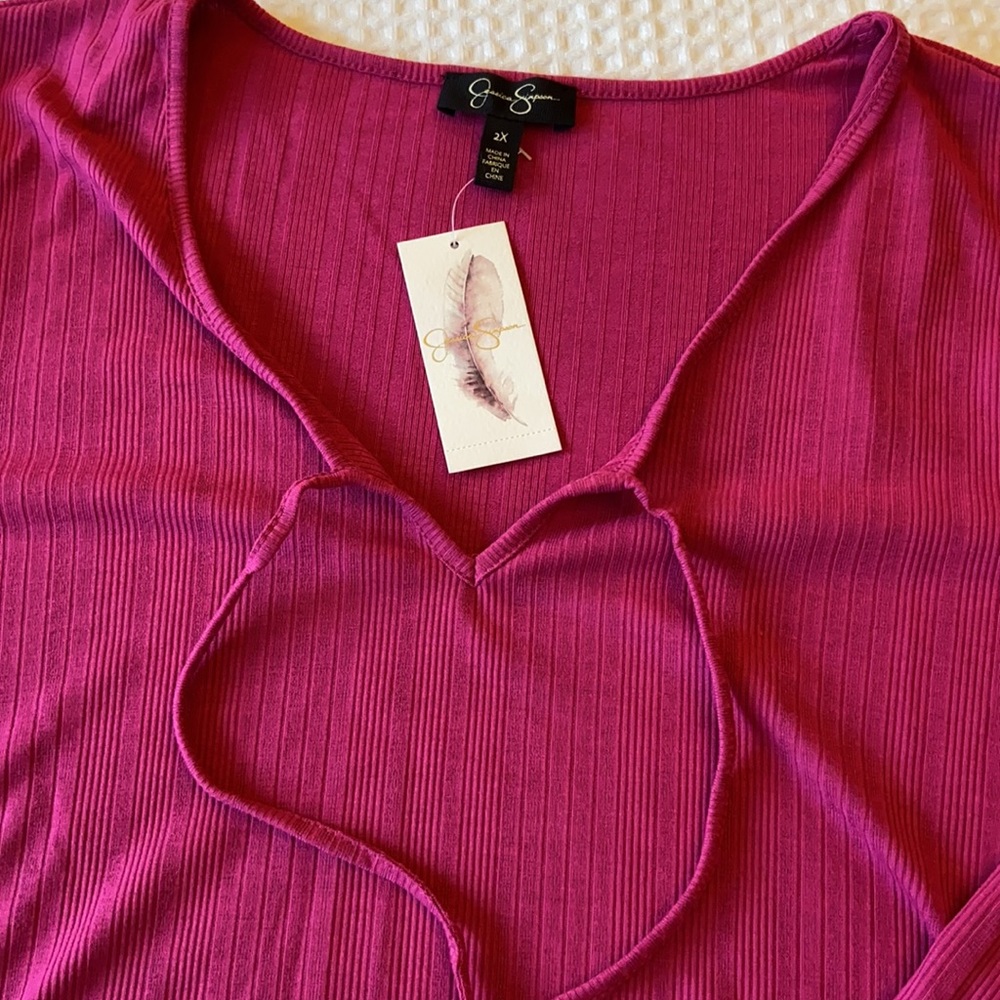 NEW! JESSICA SIMPSON βEsmeβ Fuchsia Peasant Blouse - Picture 6 of 15